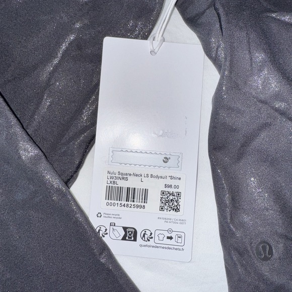 Lululemon Wundermost Square-Neck Black *SHINE* Bodysuit Nulu LS Thong Size L - Picture 6 of 11